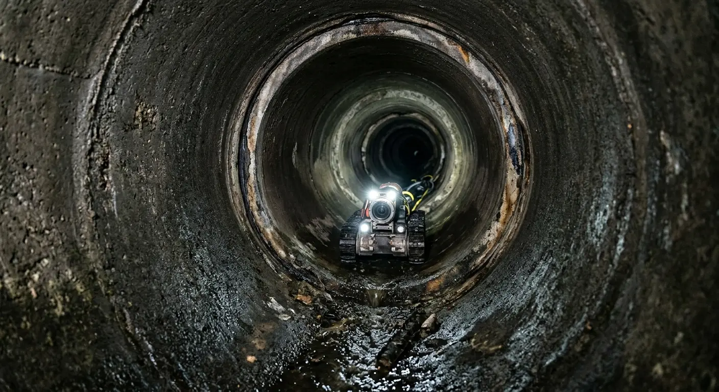 Robotic sewer camera inspecting pipe interior for Sewer Line Cleaning in North Versailles